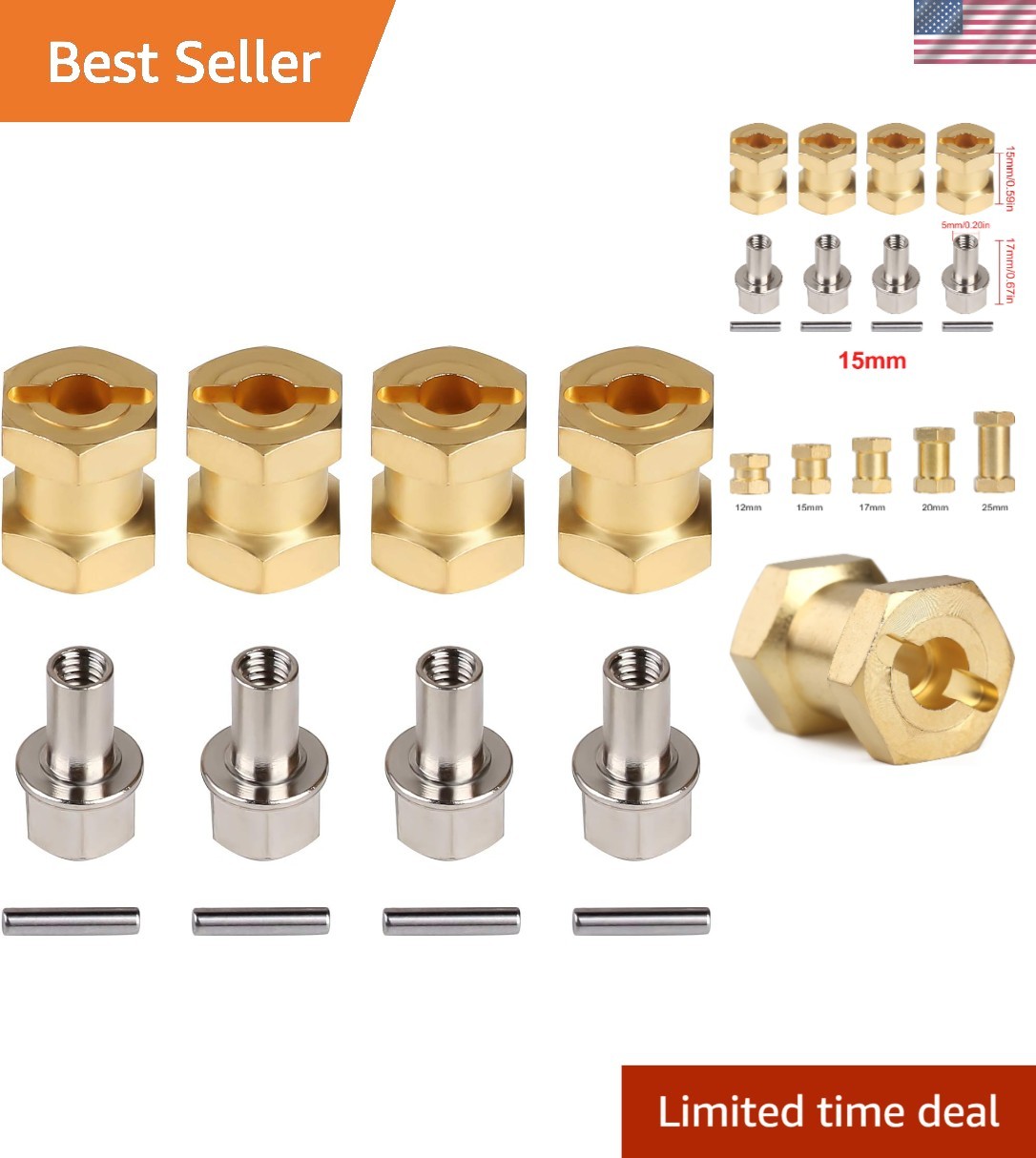 Brass RC Hex Hub 12mm Extension Adapter for 1/10 Crawler Stability Upgrade