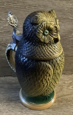 Mathias Girmscheid Figural Owl Beer Stein #740 Germany Golden Crown E&R