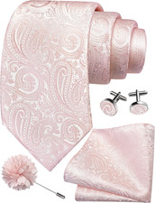 3.15"  8cm  Mens Tie and Lapel Pin Paisley Necktie Hankerchief Cufflinks Set for