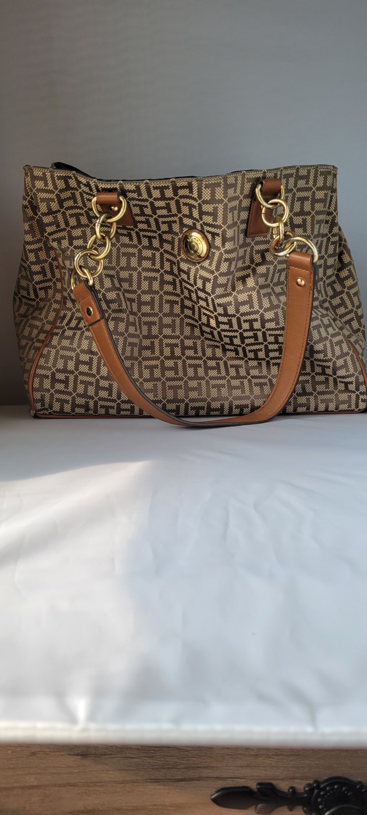 Tommy Hilfiger Monogrammed Zippered Tote Bag  