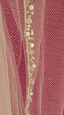 Ivory Tulle Net Fingertip Wedding Veil with Hand Beaded Edge  Attached Comb