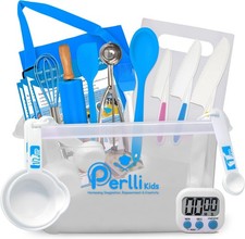 Kids Real Cooking and Baking Supplies Set with Case Blue  31 Piece