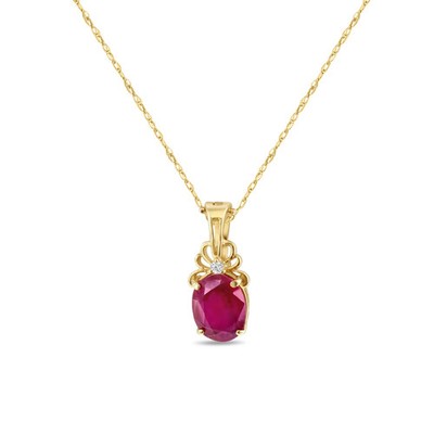 Echte ovale Rubin Halskette 14 Karat Gelbgold