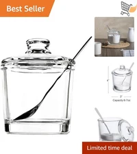 Glass Sugar Bowl Spice Jar with Lid Stainless Steel Spoon 7oz Home Cafe
