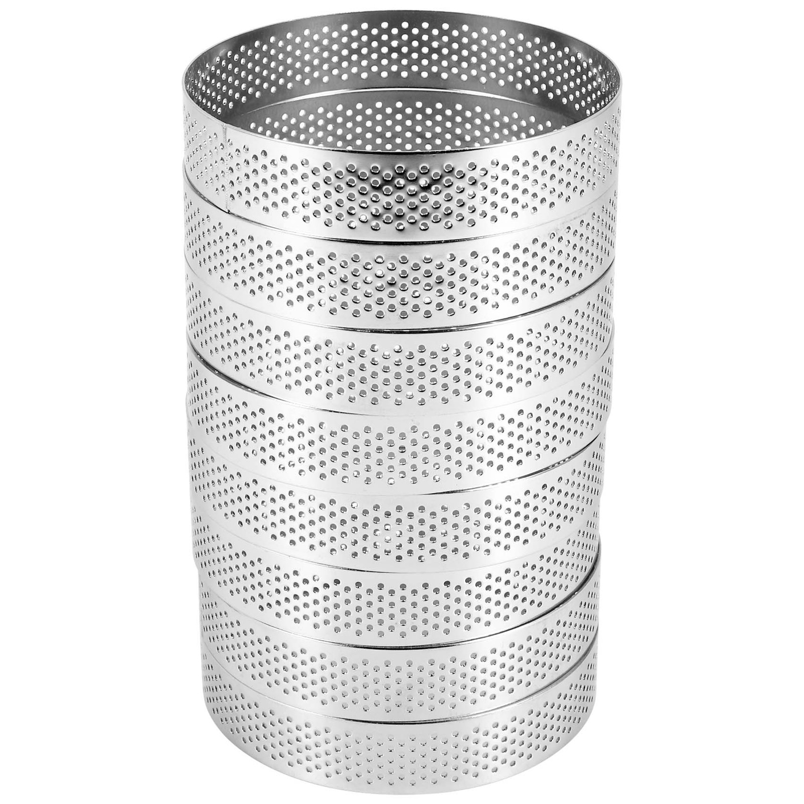 8Pcs Stainless Steel Tart , Heat- Perforated Cake Mousse  Round 4591