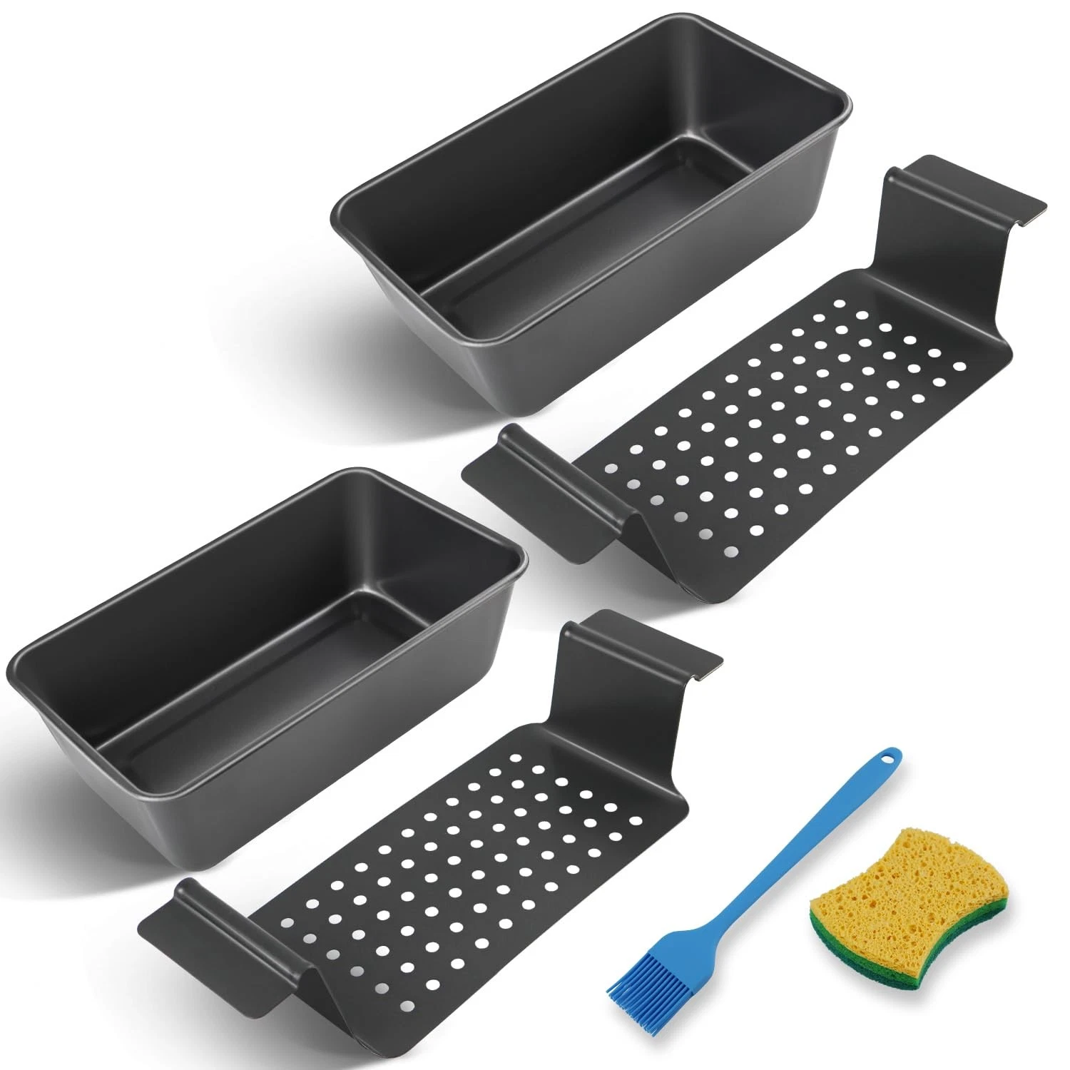 2 Pack Meatloaf Pan with Drain Tray Non Stick Meat Loaf Pan for Baking Bread
