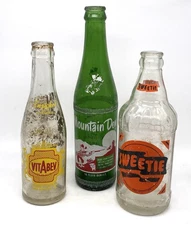 Antique ACL Bottle Lot - Mountain Dew, VitABev , Sweetie , 3 Bottles