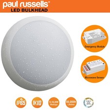 LED Bulkhead  3CCT White Bezel, IP65, Emergency & Microwave Sensor 12-16-20W 