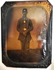 Civil War Tintype, Union Soldier, Musket, Sword, Gold Highlights