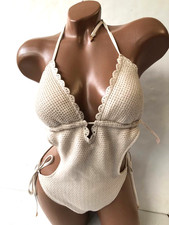 Victoria's Secret Beige Crochet Halter Cutout One Piece Swimsuit NWT