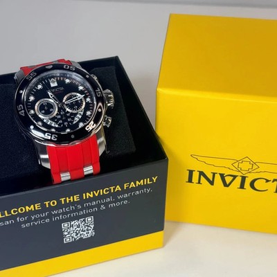 34009 Invicta Mens Pro Diver SCUBA 48mm Stainless Steel Black Dial Red Poly