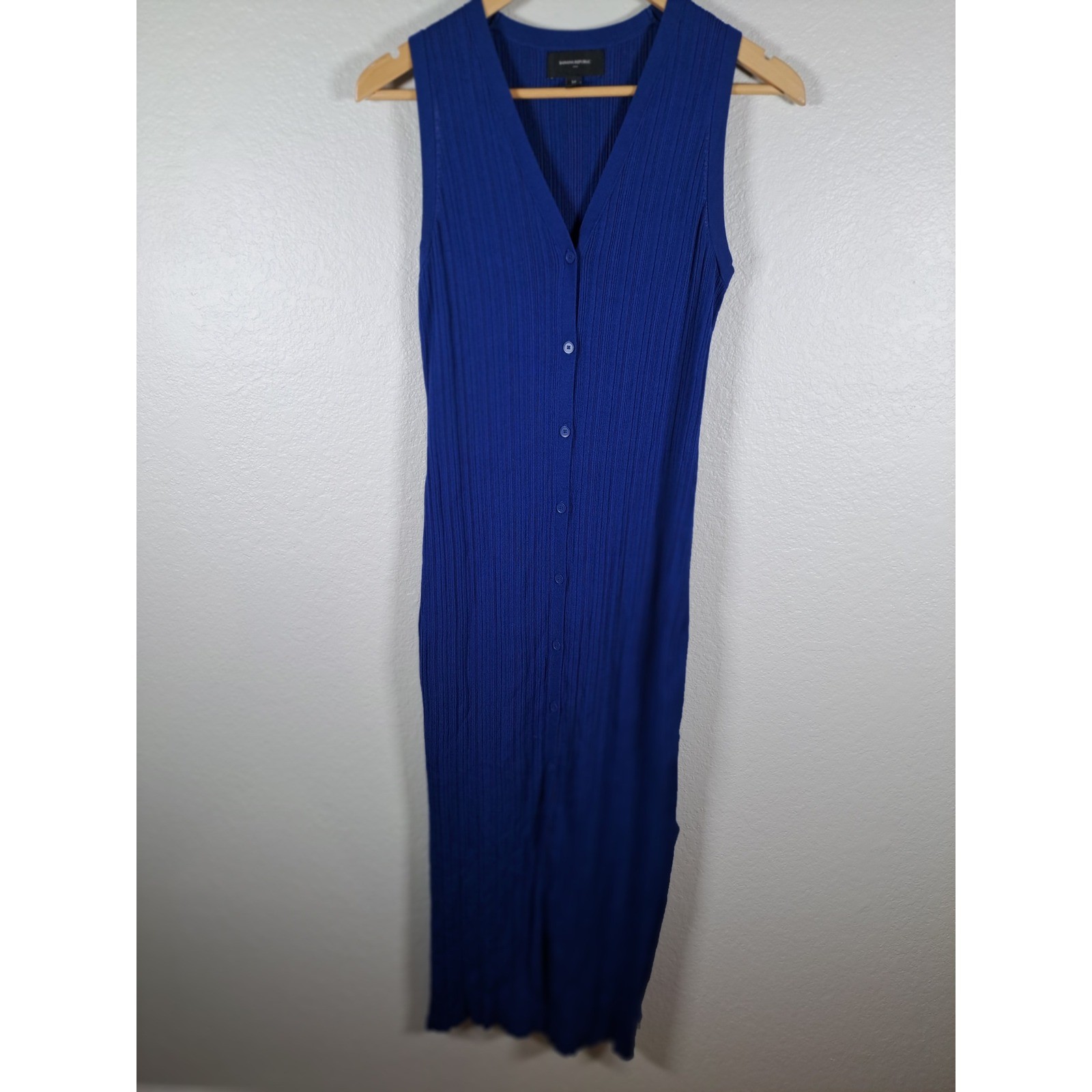 Banana Republic Womens Blue Ribbed Knit Button Front Sleeveless Midi Dress M