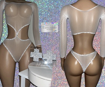 EXOTIC DANCER/ STRIPPER/ RAVE WEAR: 1 PIECE  BODYSUIT WITH RHINESTONES