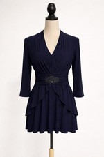 Jessica Howard Navy 2 Pc Dress Set Beaded Waist Tiered Hem 3/4 Sleeve Size 6