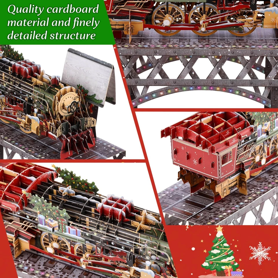 Cartões pop-up de trem de Natal 3D - Design vintage a vapor para amigos da família - Imagem 4 de 4