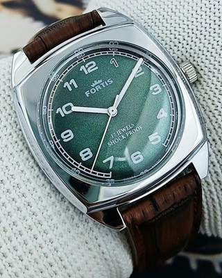 Vintage Fortis Swiss Handaufzug Uhr - grünes Zifferblatt | restauriert | 36mm