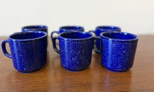 Enamelware Blue White Speckled Coffee Cups Camping 8oz Set of 6