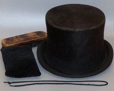Vintage Black Fur Felt Top Hat 54cm By Patey London