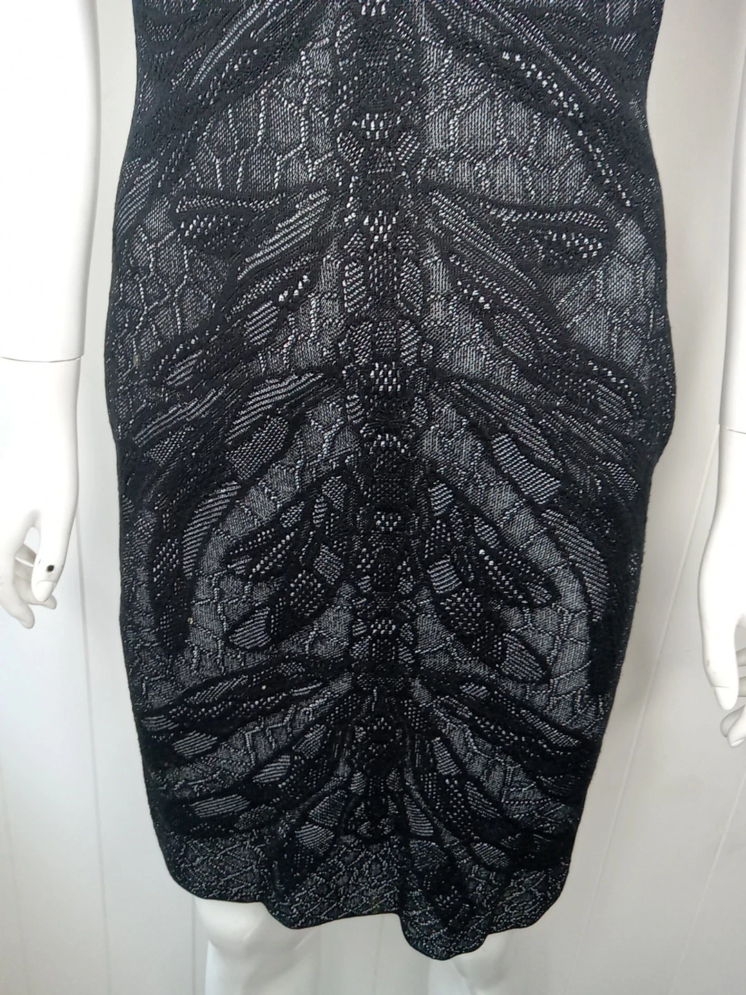 Abito BodyCon Alexander McQueen Monocromatico Intarsiato Maglia Libellula Taglia L