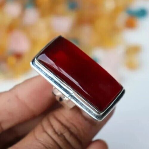 Large Garnet Gemstone Ring 925 Sterling Silver Handmade Anniversary Ring NJ885