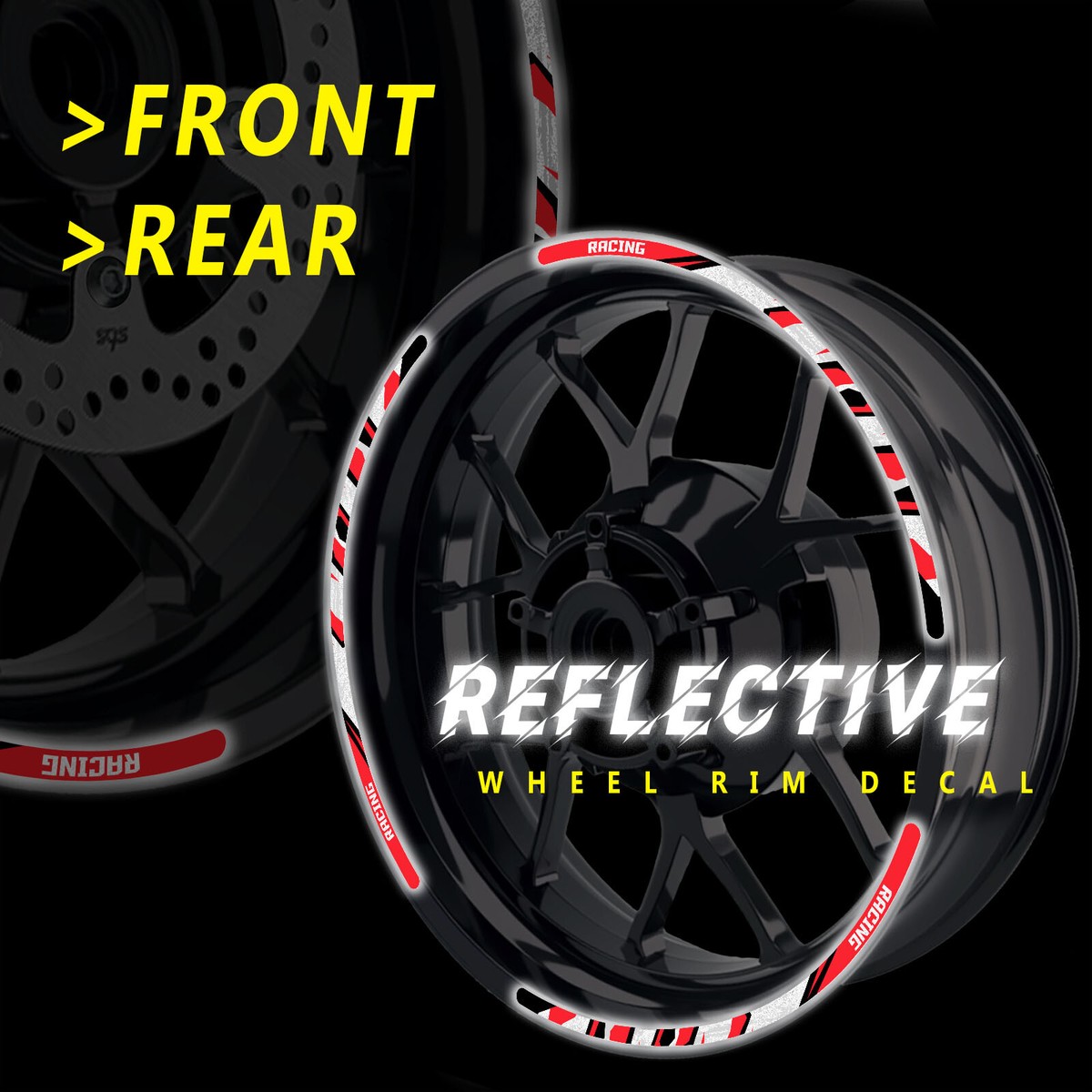 SH02 Red 17 INCH REFLECTIVE RIM STICKER For Kawasaki Ninja
