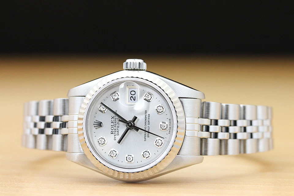 Rolex Damen Datejust 18K Weiss Gold & Edelstahl Silber Zifferblatt Armbanduhr - Bild 3 von 4