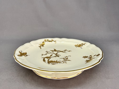 Bernardaud Limoges REINE ELIZABETH Gilt Birds 9 3/4" Footed Dessert Plate MINT - 第 1/12 張圖片