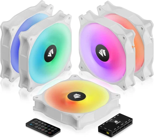 ASIAHORSE WD-001 Series 120mm Case Fan with Controller, White 5V ARGB MB