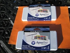 Brand New  Daler Rowney Aqua Fine Watercolor Travel Set 24 Paint & Brush- 2 Sets
