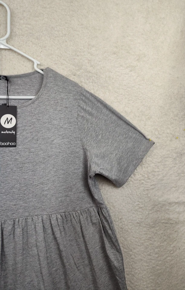 Boohoo Maternity Women Dress 12 Gray Cotton Blend Short Sleeve Knee Length Fit - Image 3 of 4