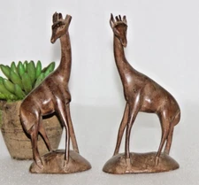 Antique Old Wooden Handcrafted Decorative Giraffe Animal Figurine 2PC 13930
