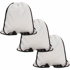 Threadart 100% Cotton Drawstring Backpacks - 3 Pack - Natural 15.75" x 13.75"
