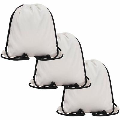 Threadart 100% Cotton Drawstring Backpacks - 3 Pack - Natural 15.75'' x 13.75''