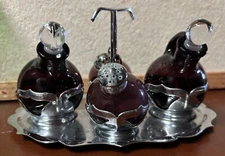 Vintage Farber Bros Krome Kraft  Amethyst  Condiment Set Art Deco