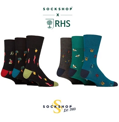 Men's Socks RHS Royal Horticultural Society Cotton Gentle Grip Gardeners 3 Pairs