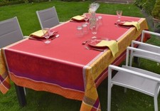 Jacquard Tischdecke Baumwolle rot Zitronen 160x160 cm Frankreich Teflonschutz
