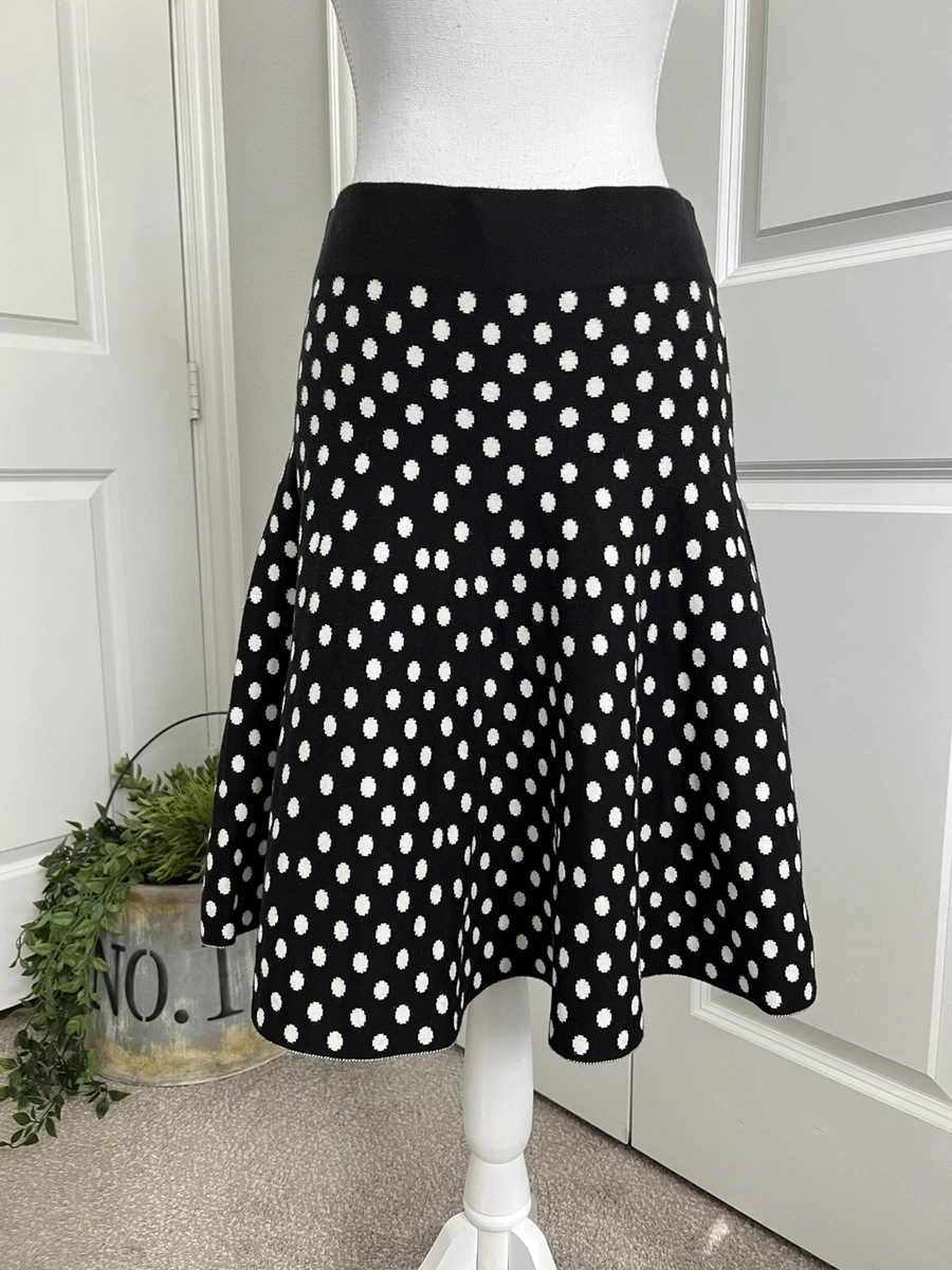 Anthropologie Maeve Black and White Polka Dot Flare Knit Skirt