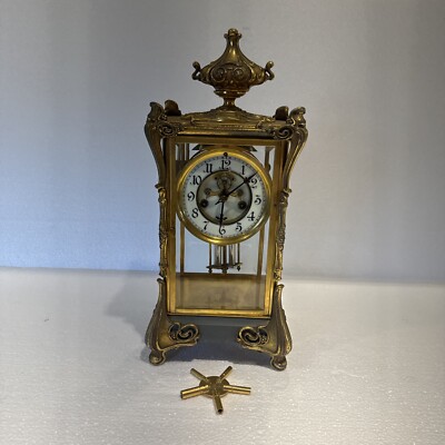 ANTIQUE USA WATERBURY CRYSTAL STRIKE,REGULATOR BRASS CLOCK