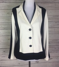Chico s Women's Black Cream Ponte Knit Color Block Jacket Blazer Size 1 M/8