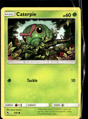 Pokemon Caterpie 1/68 Hidden Fates Non Holo Common  5 Card Lot