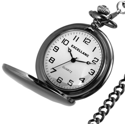Excellanc Quarz Taschenuhr 47mm Schwarz Weiss mit 33cm Kettte und Sprungdeckel