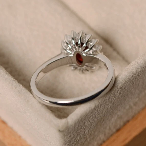 1.80 Ct Oval Cut Real Garnet & Diamond Engagement Ring 14K Solid White Gold - Image 4 of 4