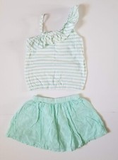 Girls Gymboree White Green Fruit Punch Ruffle Top, Green Island Cruise Skirt 6