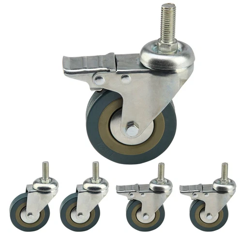 4 x Heavy Duty 75/100mm Rubber Swivel Castor Wheels with Brake Trolley Furniture - Picture 6 of 12