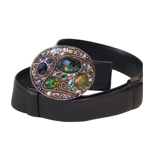 Chico's Belt Womens Size SM Black Leather Western Silver Buckle