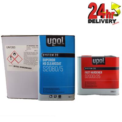 U-Pol 2K Lack Set 2080 5L + 2030 2,5L Klarlack Aktivator UPol + 5L Verdünner