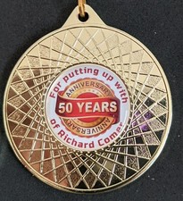 50mm Golden Wedding Medal RED with gold ribbon and option for personalisation