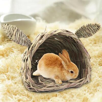 Warmes Versteck Hütte Hase Gras Tunnel Grasnest Handarbeit gewebt Kaninchennest Heu