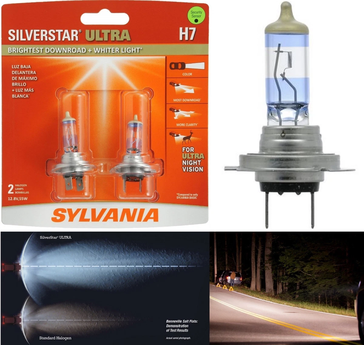 Sylvania SilverStar Ultra H7 55W Two Bulbs Head Light Low Beam Replace  Upgrade