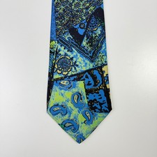 Ameri Handmade Italy 100 Silk Tie Blue Green Abstract Paisley Patchwork 56x3.5